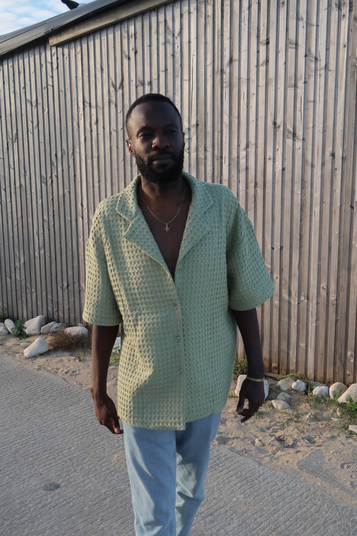 Chemise gaufrée vert amande