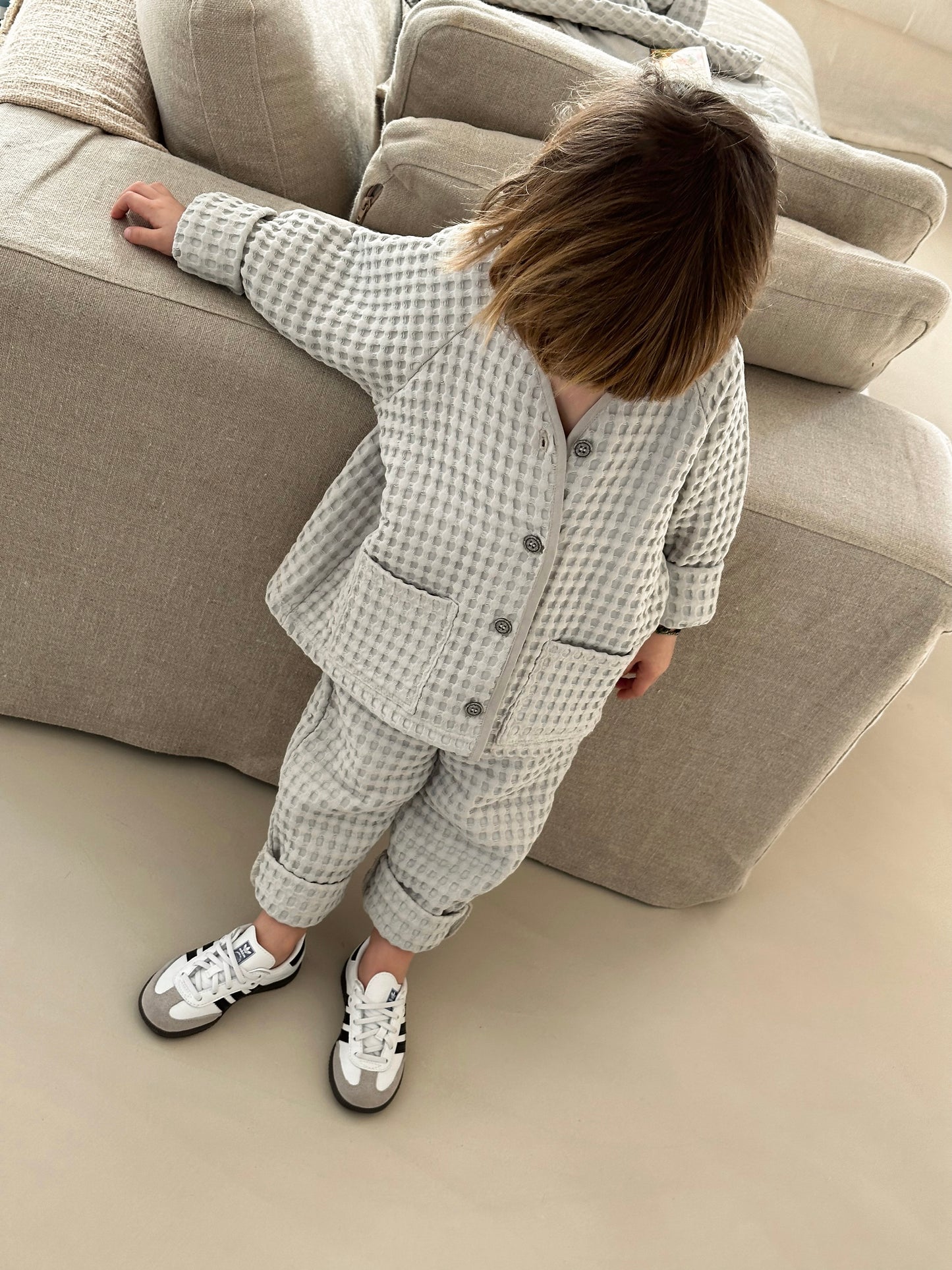 Pantalon nid d'abeille gris - Enfant