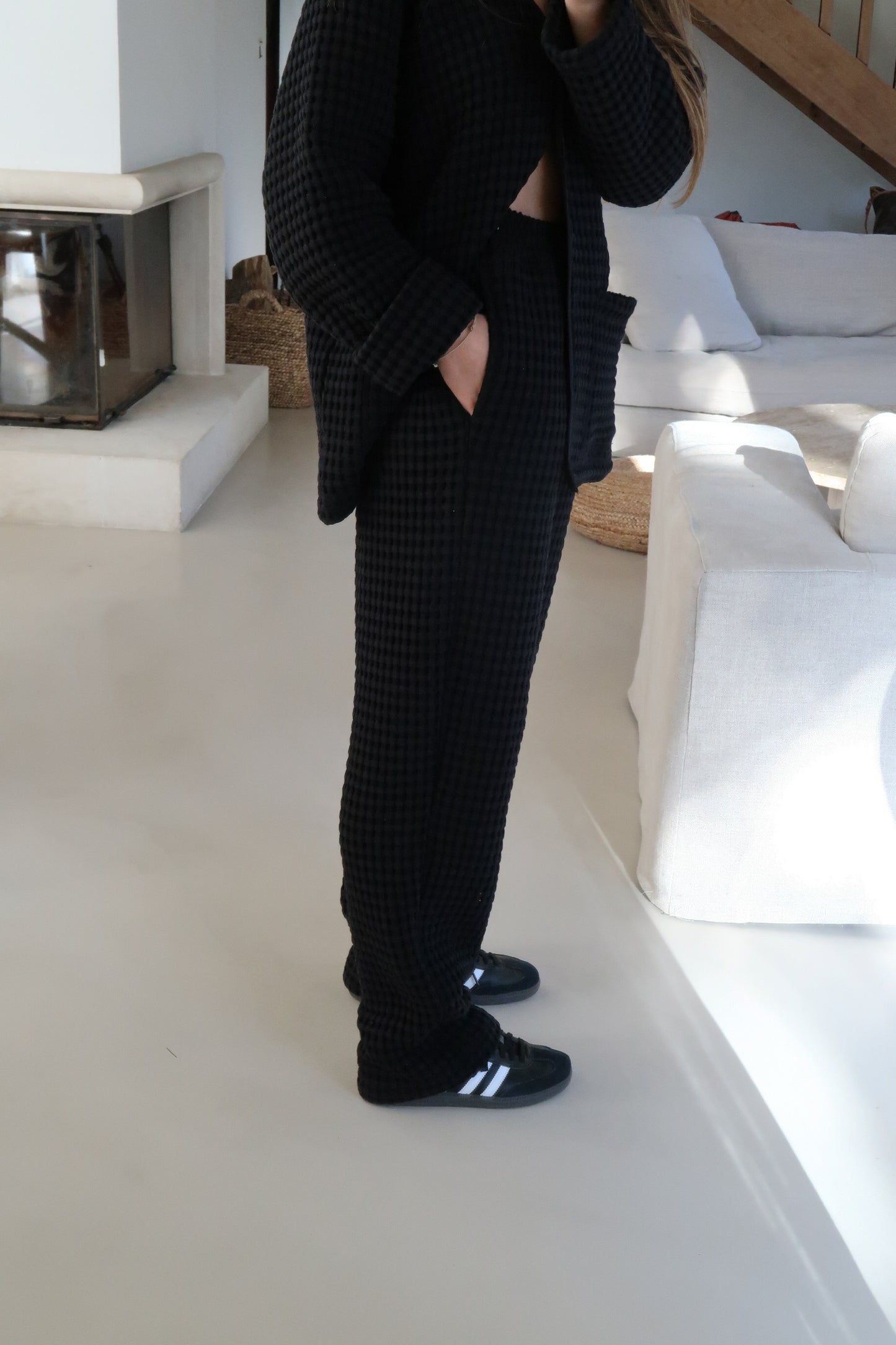 Pantalon nid d'abeille noir